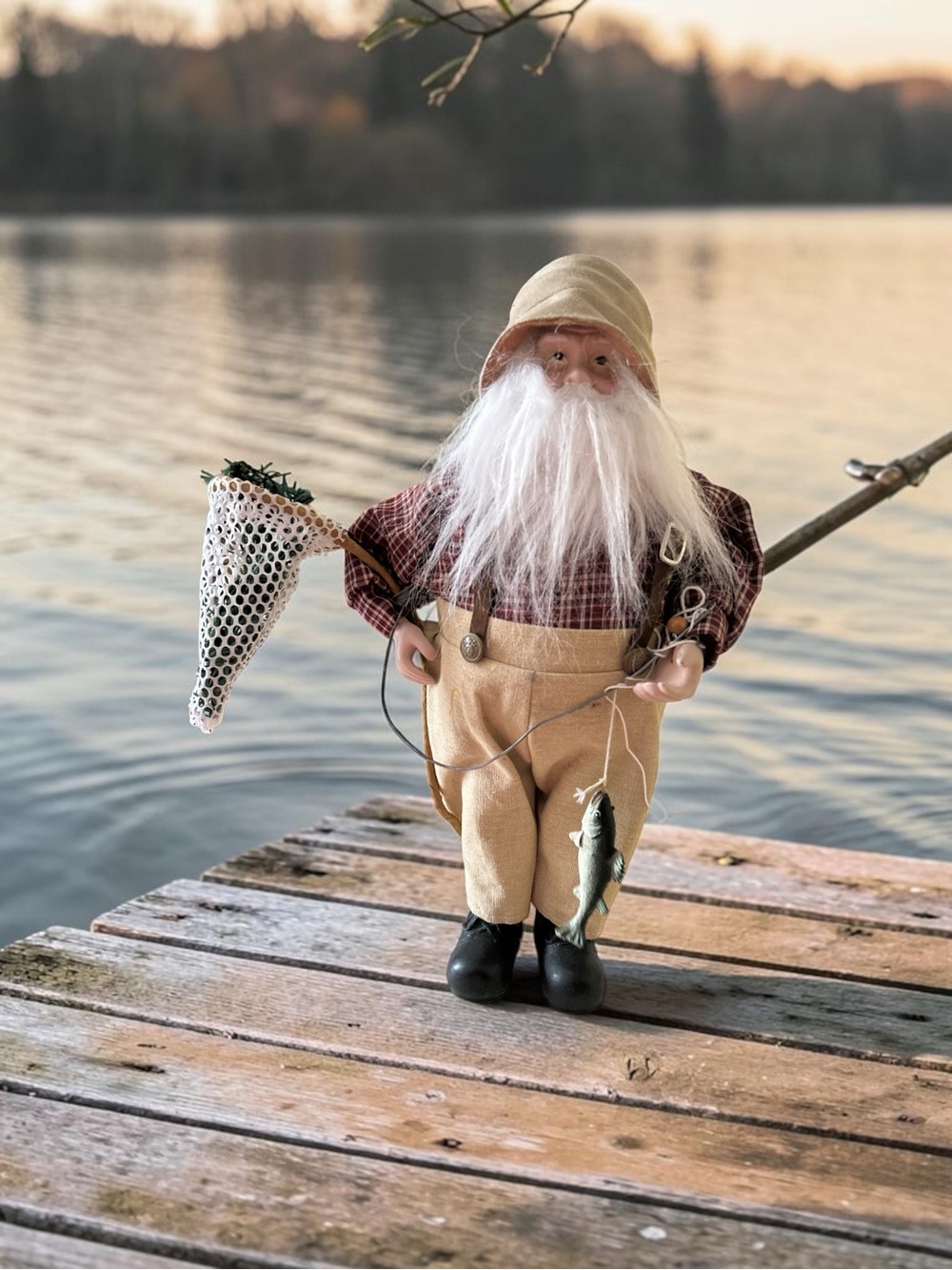 Rustic Fisherman Decorative Figure - Beige & Red